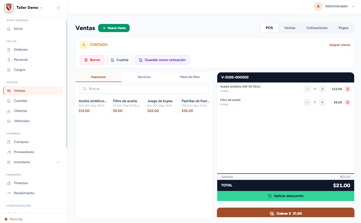 Punto de venta (POS) en Repara